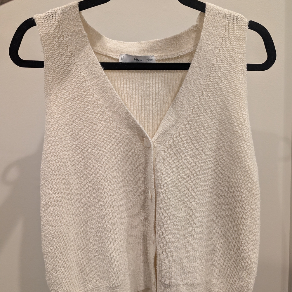 Mango Knit Cream Sweater Vest
